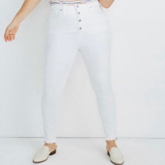 NWT Madewell 10" Hi-Rise Skinny Jeans White Button Fly Frayed Step Hem size 24 - Picture 1 of 16
